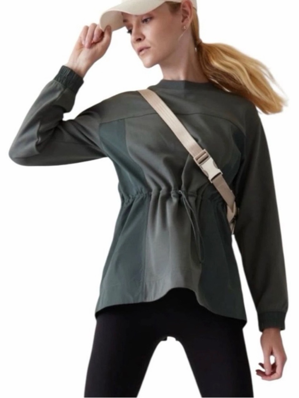 Athleta Triumph Hybrid Crew Neck Sweatshirt- Forest Green